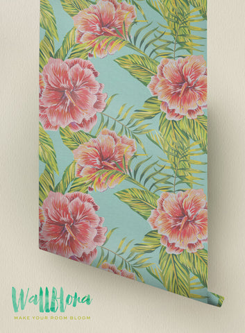 Hibiscus Wallpaper | Removable Wallpaper | Hawaiian Wallpaper | Plumeria Wall Sticker | Plumeria Wall Decal | Hibiscus Adhesive Wallpaper