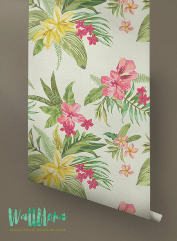 Plumeria Wallpaper | Removable Wallpaper | Hawaiian Wallpaper | Plumeria Wall Sticker | Plumeria Wall Decal | Hibiscus Adhesive Wallpaper
