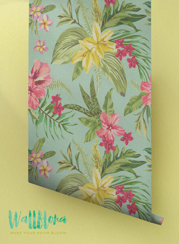 Blooming Jungle Wallpaper | Removable Wallpaper - Tropical Wallpaper - Exotic Wall Sticker - Hawaiian Wall Decal - Jungle Adhesive Wallpaper