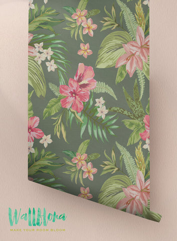 Blooming Jungle Wallpaper | Removable Wallpaper - Colorful Wallpaper - Exotic Wall Sticker -Colorful  Wall Decal - Jungle Adhesive Wallpaper