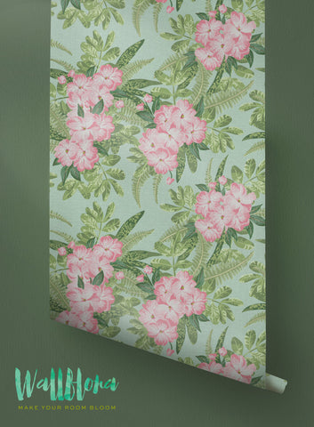 Pink Hibiscus Flower Wallpaper Pattern | Removable Wallpaper | Tropical Wallpaper | Hibiscus Wall Sticker | Self Adhesive Colorful Wallpaper