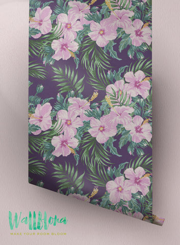 Hibiscus Wallpaper | Removable Wallpaper | Hawaiian Wallpaper | Hibiscus Wall Sticker | Hibiscus Wall Decal | Hibiscus Adhesive Wallpaper