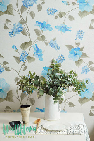 Hibiscus Wallpaper | Removable Wallpaper | Hawaiian Wallpaper | Exotic Wall Sticker | Hawaiian Wall Decal | Hibiscus Adhesive Wallpaper