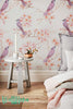 Plumeria and Exotic Violet Birds Pattern Wallpaper | Removable Wallpaper | Birds Wall Sticker | Plumeria and Birds Self Adhesive Wallpaper