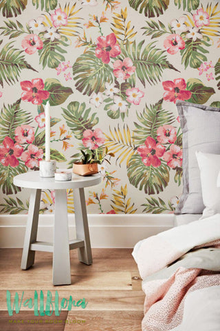 Plumeria Wallpaper | Hibiscus Wallpaper | Hawaiian Wallpaper | Plumeria Wall Sticker | Plumeria Wall Decal | Hibiscus Adhesive Wallpaper