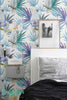 Bismarkia and Hibiscus Wallpaper | Removable Wallpaper - Plumeria Wallpaper - Wall Sticker - Parrot Wall Decal - Self Adhesive Wallpaper