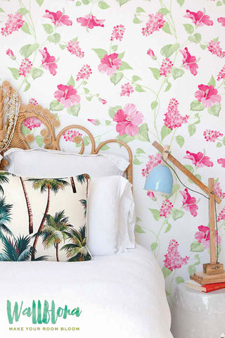 Siringa and Hibiscus Flower Wallpaper | Siringa Removable Wallpaper | Siringa Wall Decal | Siringa and Hibiscus Self Adhesive Wallpaper