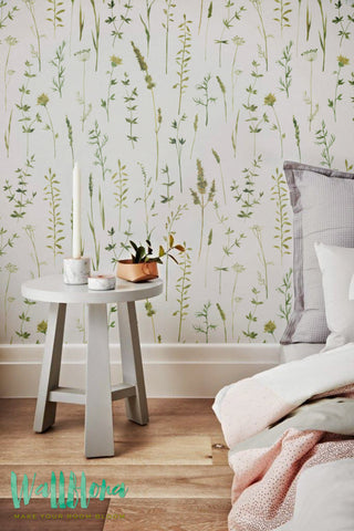 Flowers and Grass Siluets Wallpaper | Grass Removable Wallpaper | Flowers Wall Decal | Flowers and Grass Siluets Self Adhesive Wallpaper