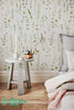 Flowers and Grass Siluets Wallpaper | Grass Removable Wallpaper | Flowers Wall Decal | Flowers and Grass Siluets Self Adhesive Wallpaper