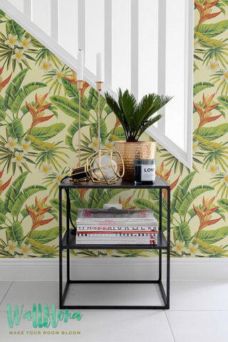 Heliconia Flower and Plumeria Wallpaper | Plumeria Removable Wallpaper | Palm Wall Sticker | Palm Fish Talls Self Adhesive Wallp