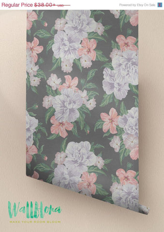 Hibiscus Wallpaper | Removable Wallpaper | Hawaiian Wallpaper | Exotic Wall Sticker | Hawaiian Wall Decal | Hibiscus Adhesive Wallpa