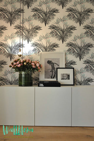 Heliconia Flower and Exotic Leaves Wallpaper | Removable Wallpaper | Fish Tall Wall Sticker | Heliconia Flower Self Adhesive Wallpaper