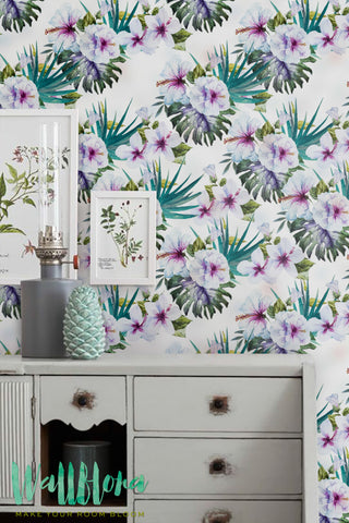 Magnolia and Monster leaves Pattern Wallpaper | Magnolia Wallpaper | Magnolia Wall Sticker | Fish Tall/Wall Decal | Magnolia self Adhesive Wallpaper