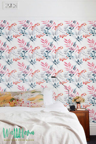 Watercolour Rowan Pattern Wallpaper | Removable Wallpaper | Rowan Wallpaper | Rowan Wall Sticker | Rowan Wall Decal | Rowan Self Adhesive Wallpaper