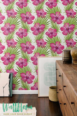 Fish Tall and Plumeria Prinet Wallpaper | Removable Wallpaper | Fish Tall leaves Wall Sticker | Plumeria Flower Self Adhesive Wallpaper