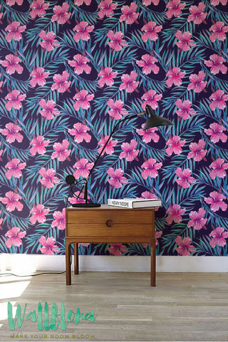 Fish Tall and Pink Plumeria Prinet Wallpaper | Removable Wallpaper | Fish Tall leaves Wall Sticker | Plumeria Flower Self Adhesive Wallpaper