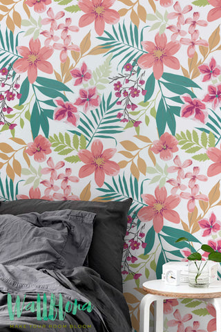 Tropical Pattern Wallpaper/Plumeria Removable Wallpaper/Palm Areca Wallpaper/Plumeria Wall Sticker/Palm Areca Self Adhesive Wallpaper