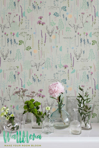 Seemleas Vinatge Pattern Wallpaper | Removable Wallpaper | Vintage Wall Decal | Deer Wall Sticker | Vinatge Self Adhesive Wallpaper