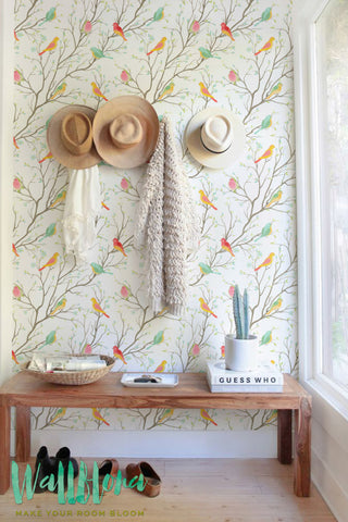 Colorfull Birds Pattern Wallpaper | Removable Wallpaper/Birds Wall Sticker/Colorfull Birds Wall Decal/Colorfull Birds Self Adhesive Wallpaper