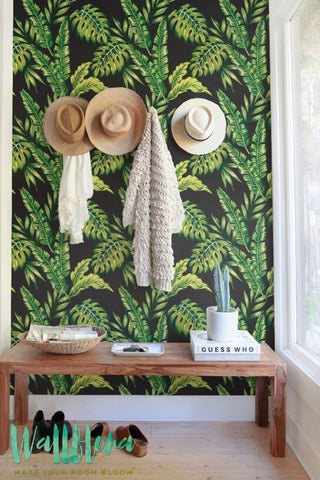 Monstera and Cycca Leaves Pattern Wallpaper | CyccaRemovable Wallpaper | Cycca Leaves Decal | Wall Sticker | Tropical Leaves Adhesive Wallpaper
